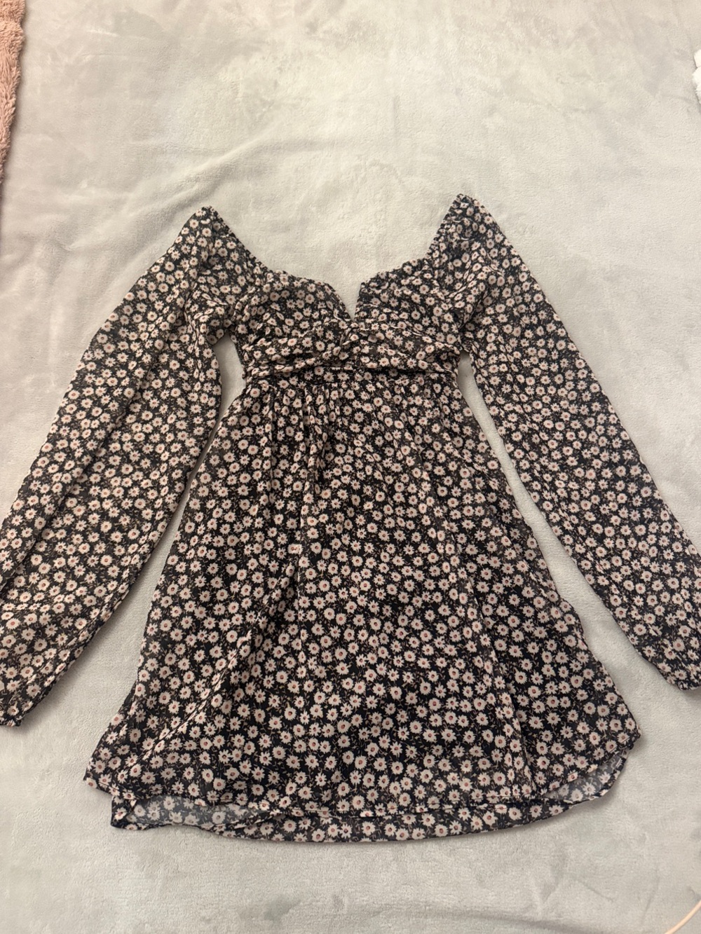 Floral Black and White Dress backless with tie in the back